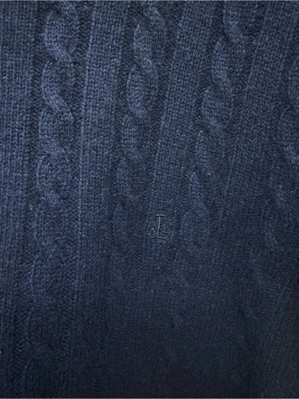 Lauren Ralph Lauren 100% Cashmere Cable-Knit Pullover Size Sz Lg Navy Blue